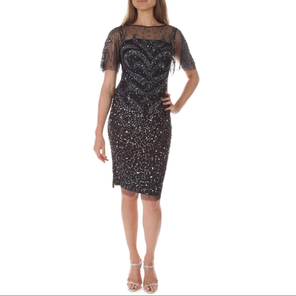 Adrianna Papell Cape Sleeve Beaded Dress